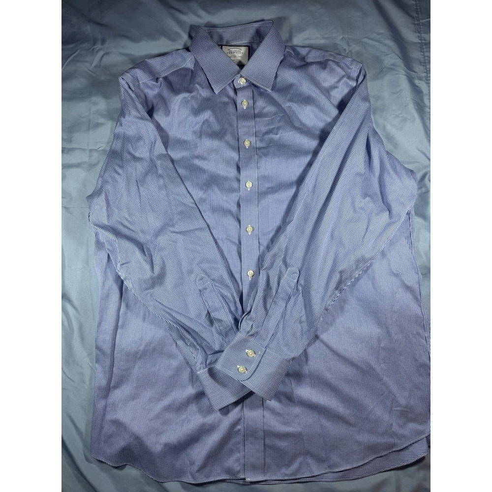 Charles Tyrwhitt Men's Slim Fit Blue Plaid Long Sleeve Button Up Shirt Size 2XL